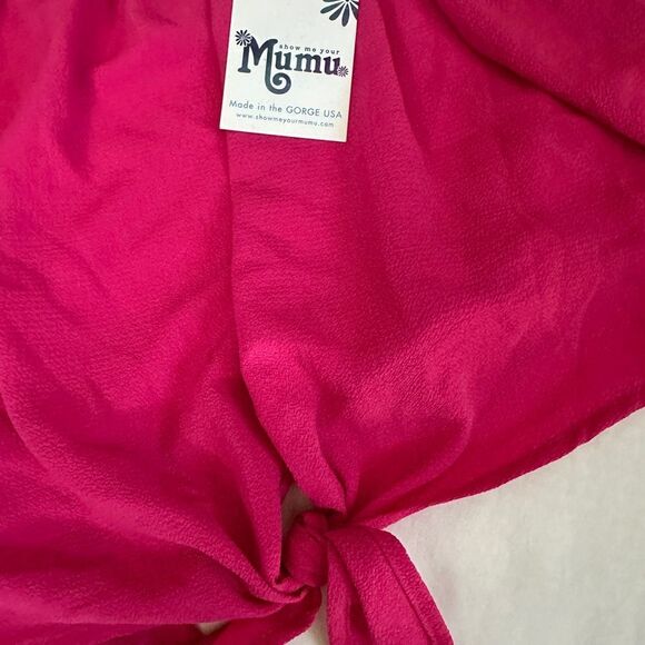 Show Me Your MuMu Hot Pink Knit Off Shoulder Front Tie Blouse - Picture 5 of 6